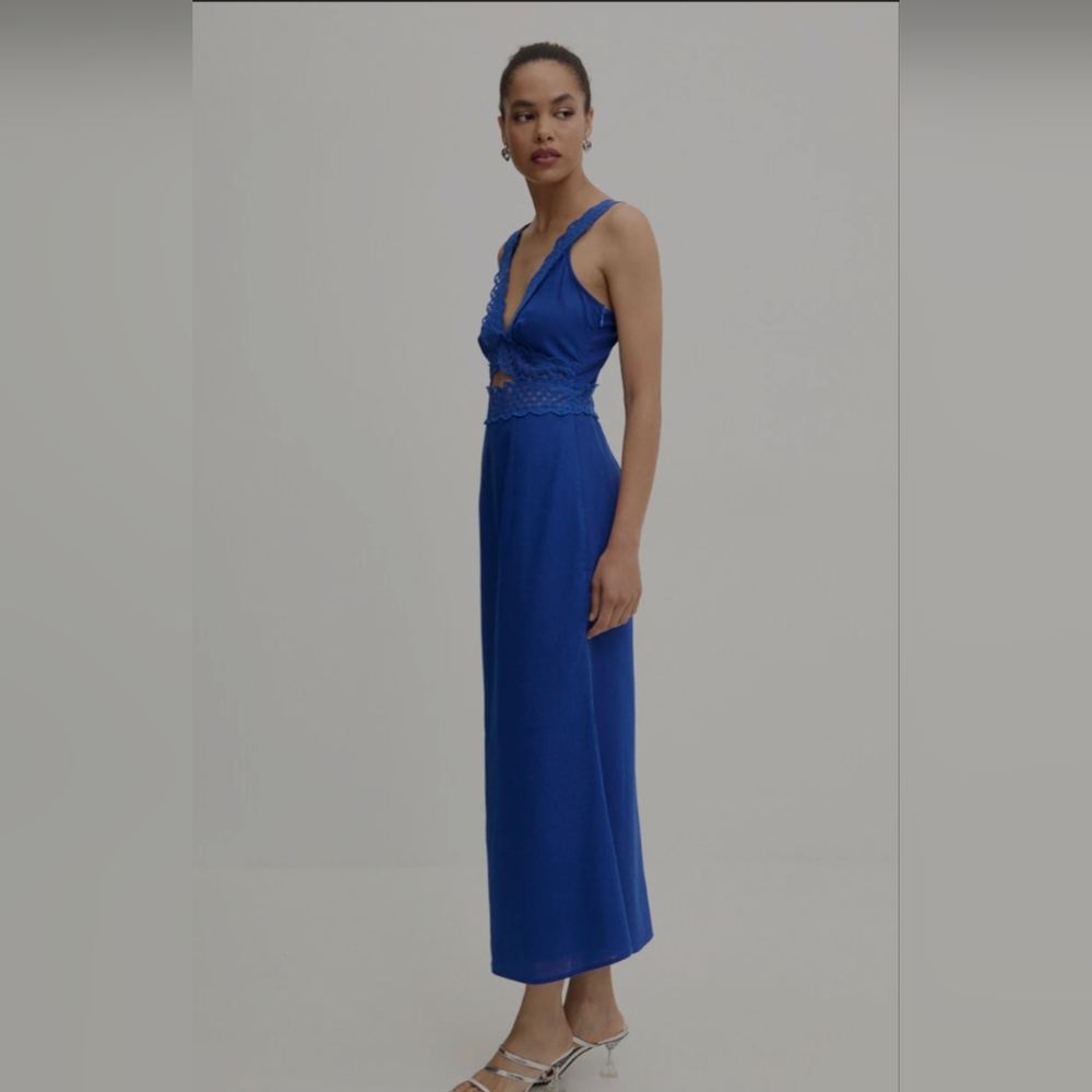 Never Fully Dressed Blue Linen Blend Mimi Dress